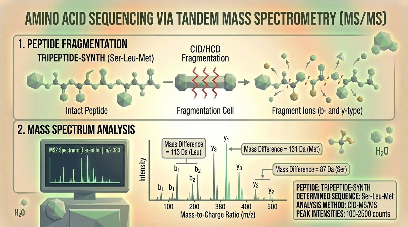 Illustration of amino acid sequence analysis showing individual residue identification