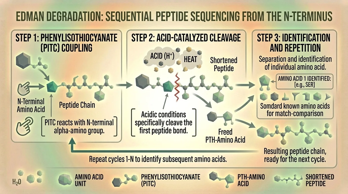 Diagram showing how MS/MS fragmentation reveals amino acid sequence