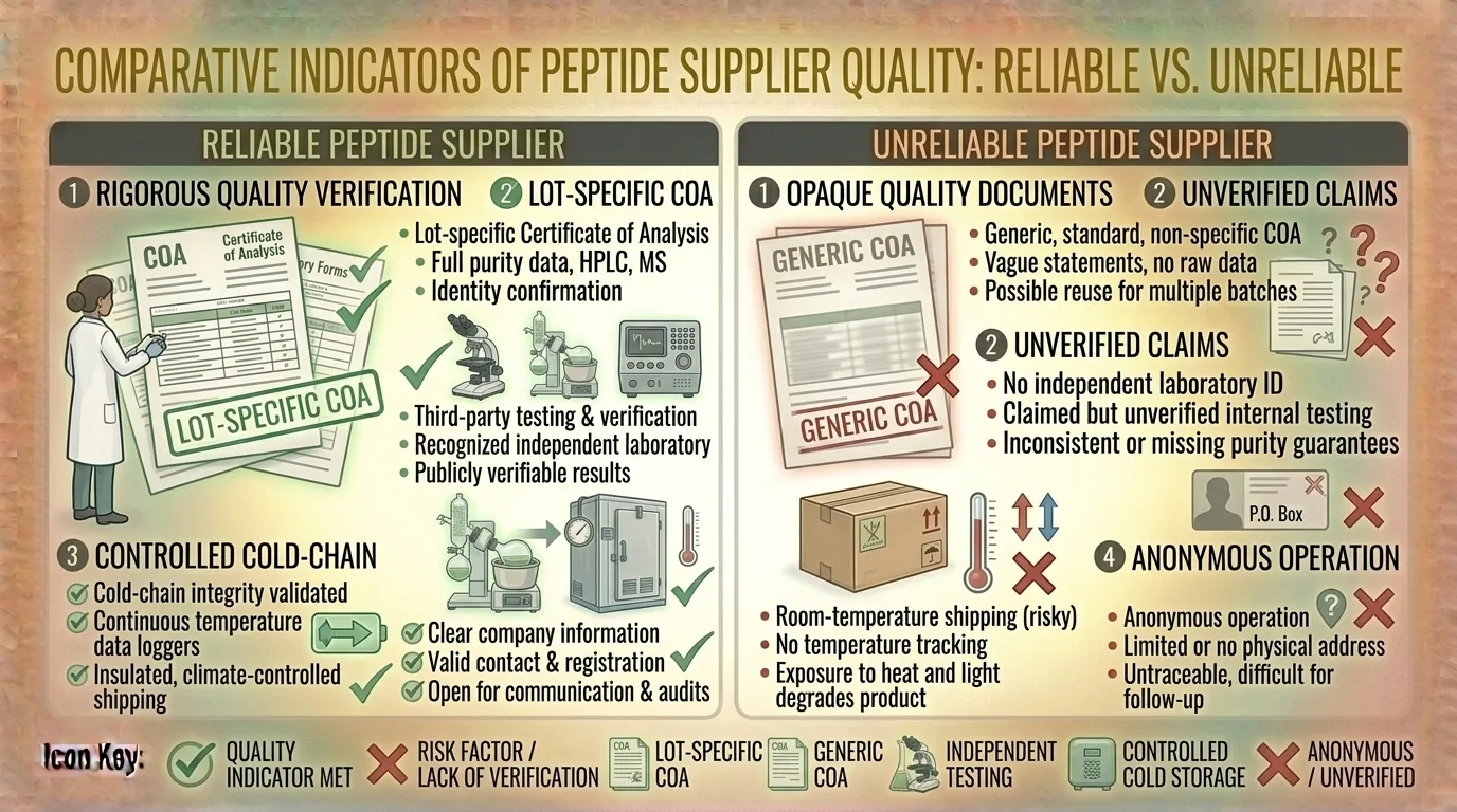 Comparison chart of quality indicators between reliable and unreliable suppliers