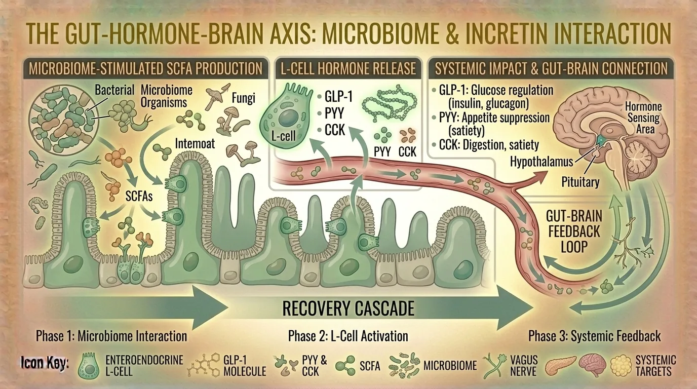 Illustration of the gut-brain axis showing peptide signaling pathways