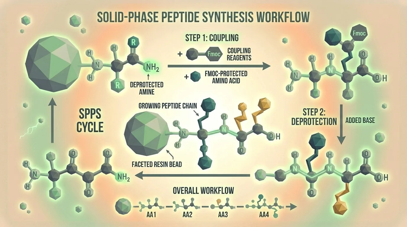 Diagram of solid-phase peptide synthesis process