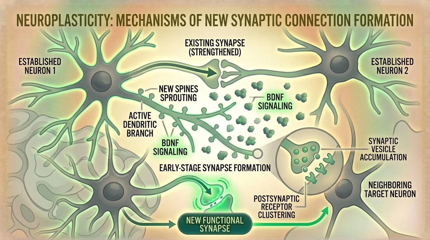 Illustration of neural network forming new synaptic connections
