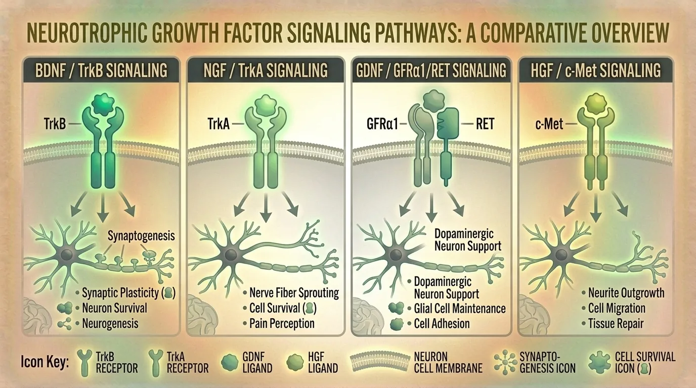 Signaling pathway diagram showing BDNF-TrkB activation cascade