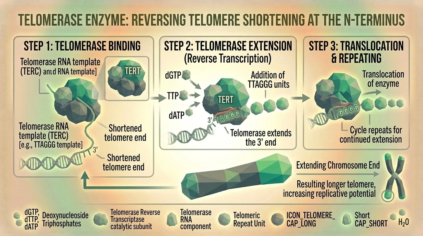 Diagram showing telomere shortening across cell divisions