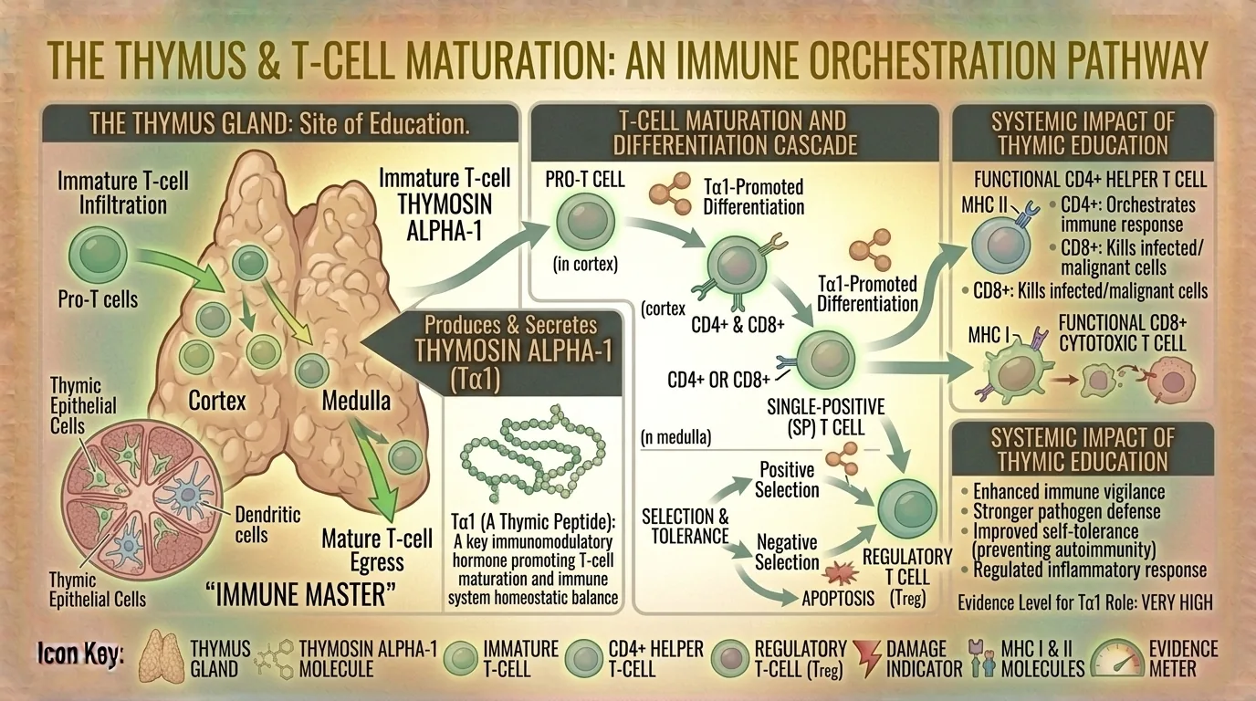 Illustration of thymus gland and T-cell maturation process