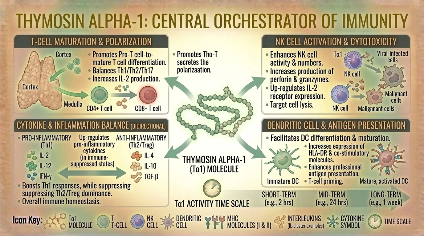 Diagram of Thymosin Alpha-1 immune modulation pathways