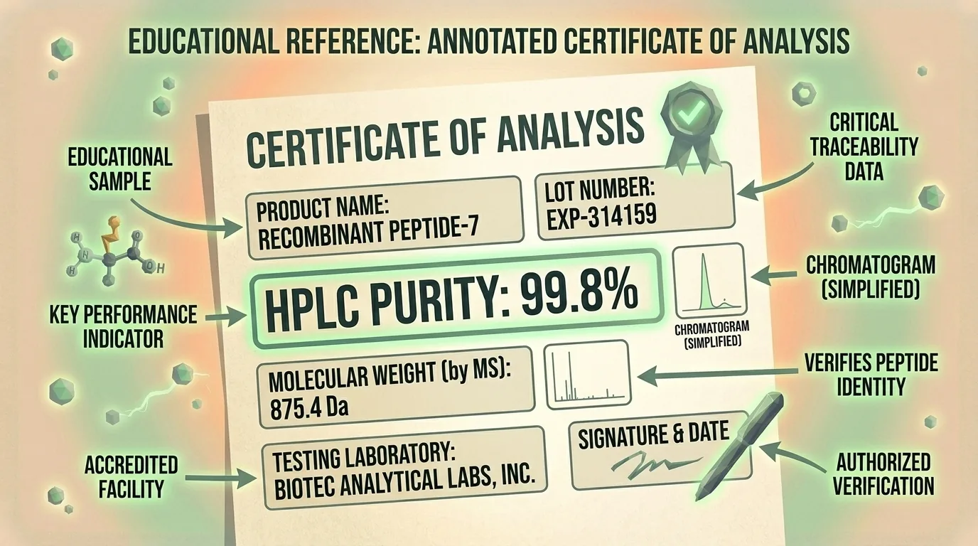 Annotated example of a peptide Certificate of Analysis document