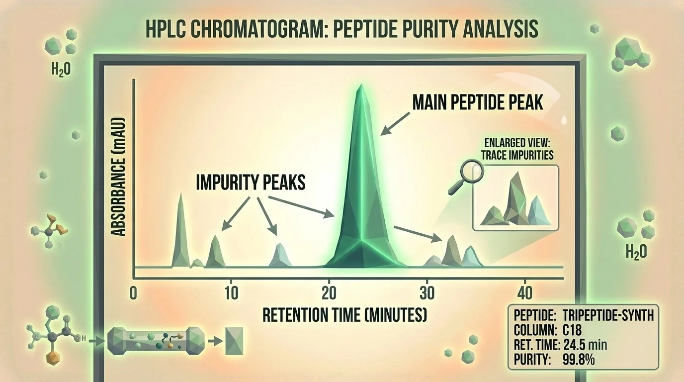 HPLC chromatogram showing main peptide peak and minor impurity peaks