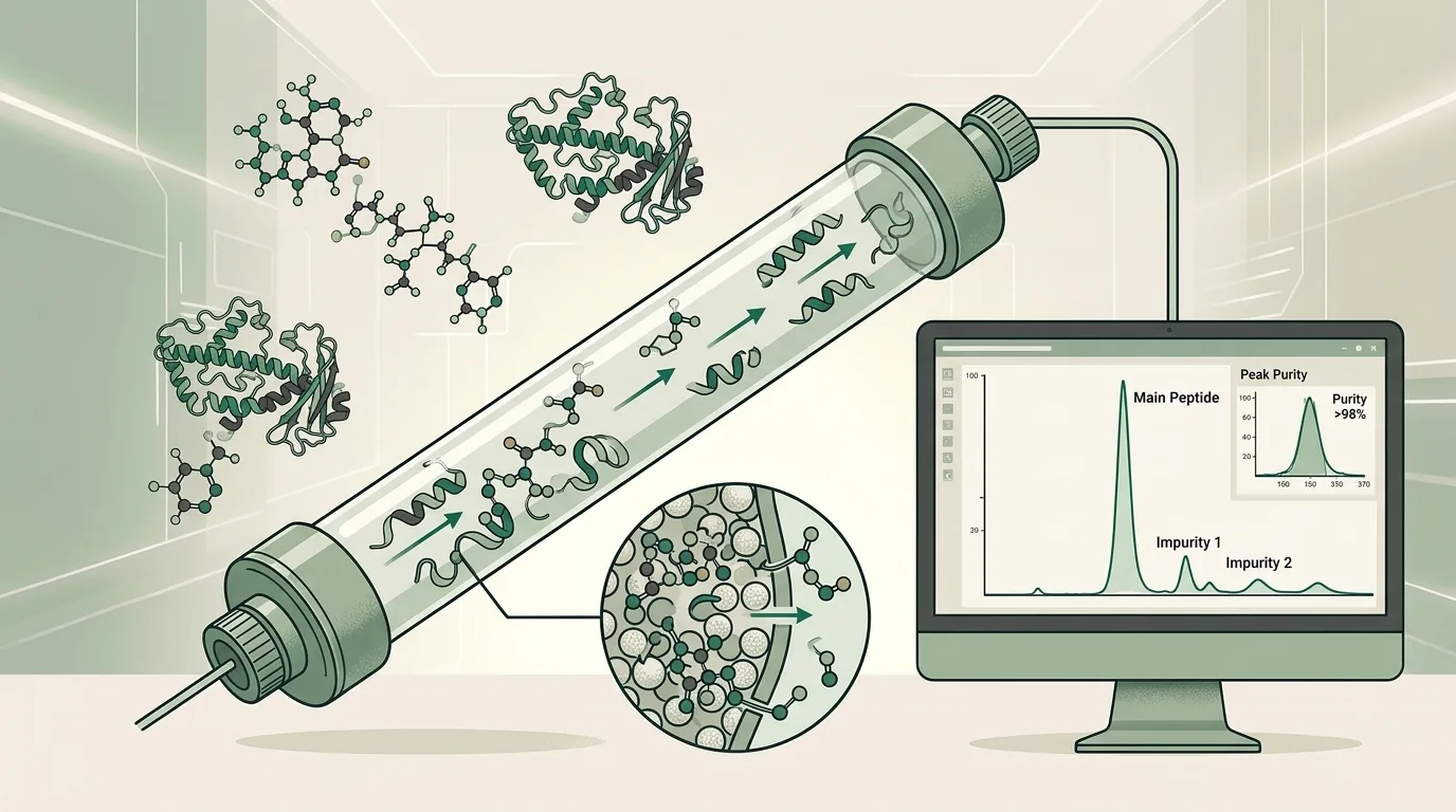 Scientific illustration of peptide purity analysis through HPLC chromatography